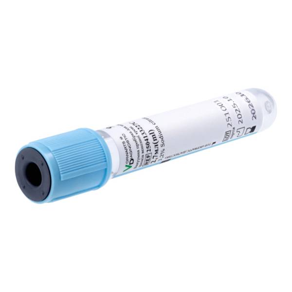 Пробирка для крови  13х75 мм,стерил.(1,8 мл крови, голубая крышка, натр.цитр. 3,2%) (уп.100 шт) (VD), рис. 1